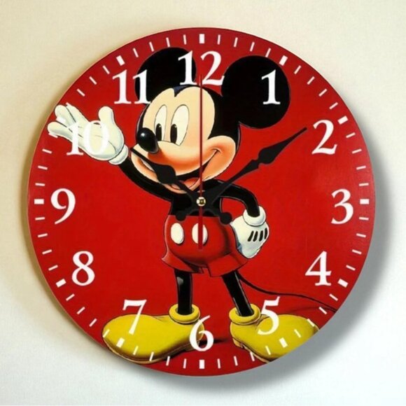 Mickey Mouse Wall Clock Red Yellow Analog Quartz Round Wall Decor 10” NEW - Picture 2 of 16